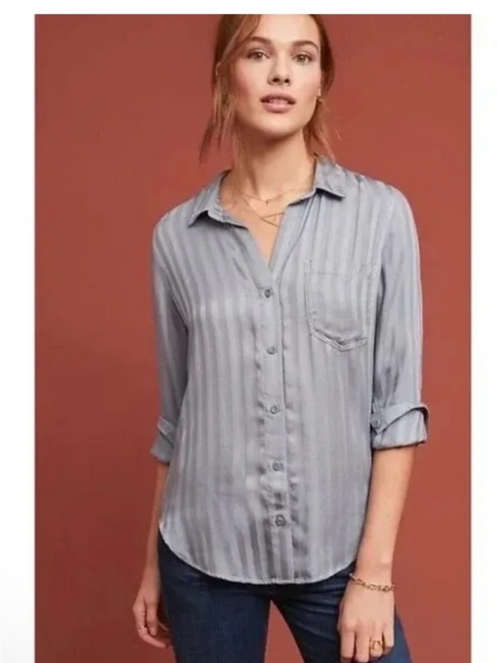 Anthro Cloth & Stone Slate
Grace Striped Button Down
Shirt Small